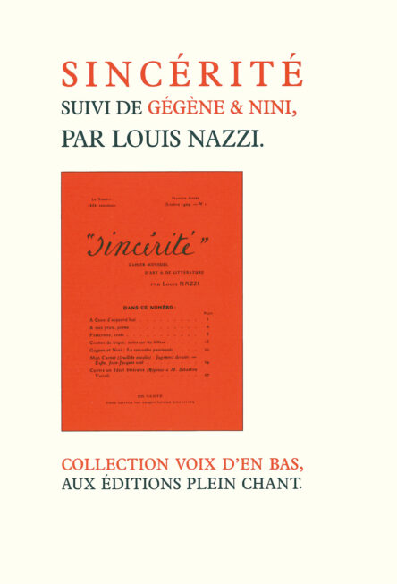 Sincérité suivi de Gégène & Nini