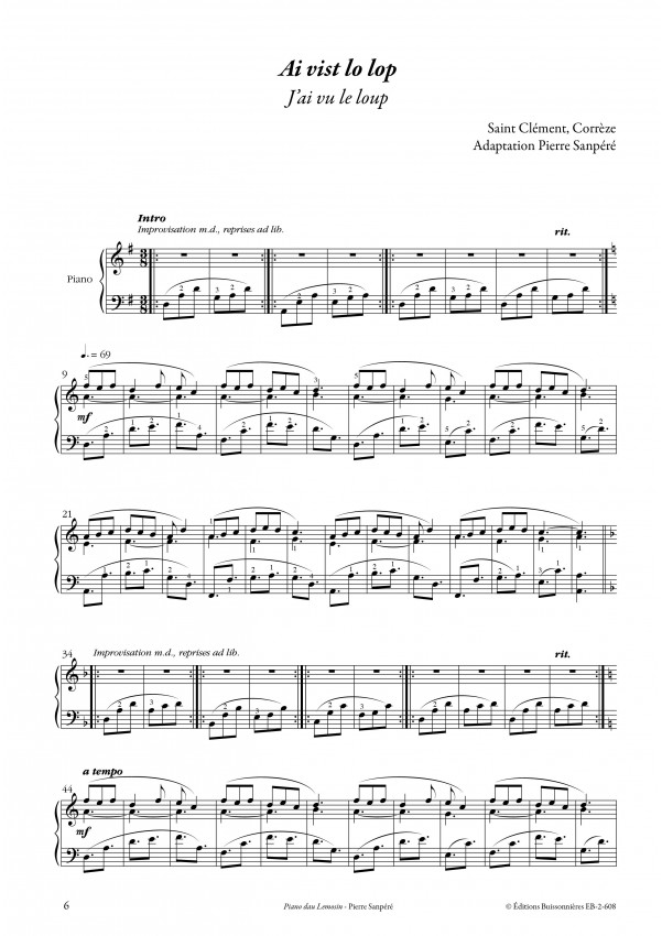 Piano dau Lemosin : Dix pièces pour piano solo inspirées de mélodies traditionnelles du Limousin – Image 3